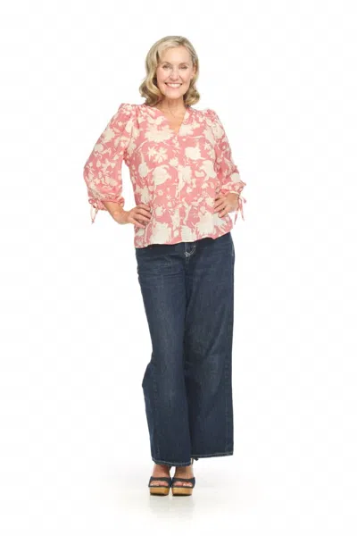 Papillon Textured V Neck Blouse In Pink