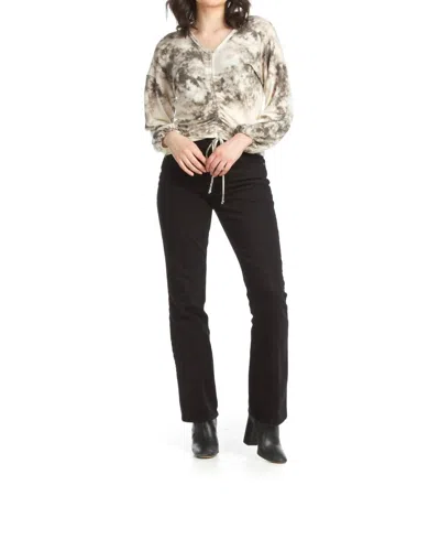 Papillon Tie Dye Ruched Drawstring Top In Black/beige In White