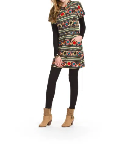 Papillon Triped Polka Dot Dress With Pocket In Teal Multi