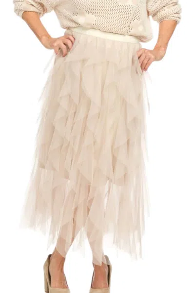 Papillon Tulle Ruffle Skirt In Stone In White