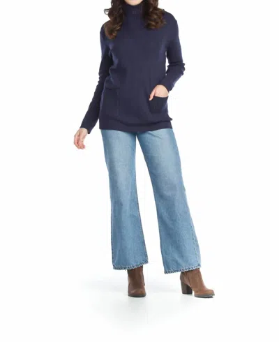 Papillon Turtle Neck Sweater With Patch Pockets In Navy In Blue