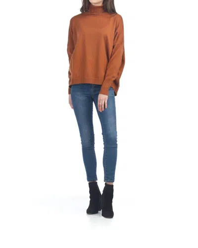 Papillon Turtle Neck Sweater With Ribbed Detail In Rust In Brown