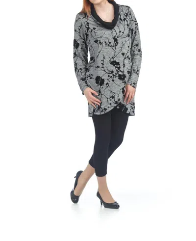 Papillon Velvet Floral Crossover Tunic With Cowl Neck In Black/grey In Gray