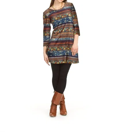 Papillon Velvet Global Print 3/4 Sleeve Dress In Multi