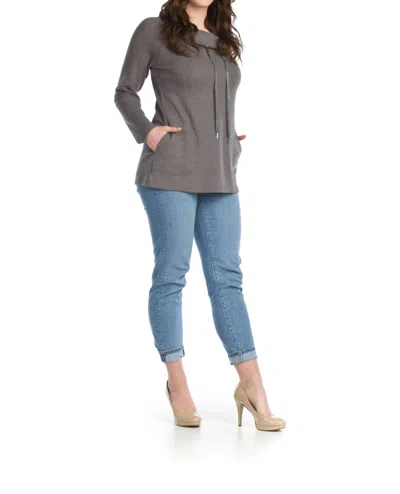 Papillon Waffle Knit Cowl Neck Tunic With Pockets In Charcoal In Gray