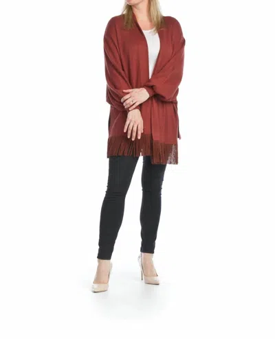Papillon Waffle Knit Fringe Trim Cardigan In Rust In Multi