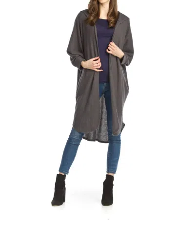 Papillon Waffle Knit Hooded Cardigan In Charcoal In Pink