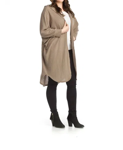 Papillon Waffle Knit Hooded Cardigan In Mocha In Gray