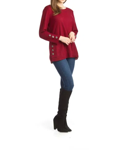 Papillon Waffle Top With Button Detail In Burgundy