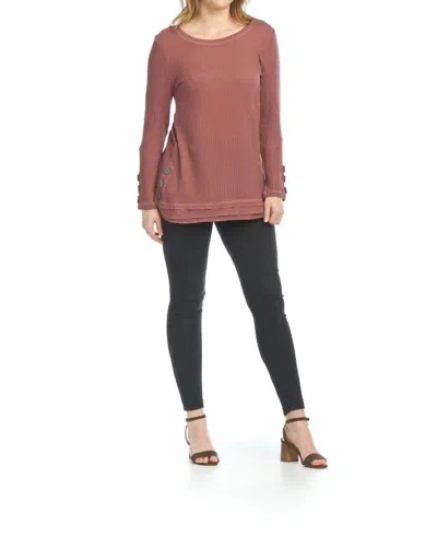Papillon Waffle Top With Button Detail In Dusty Rose In Brown