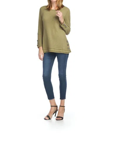 Papillon Waffle Top With Button Detail In Khaki In Green