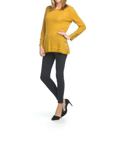 Papillon Waffle Top With Button Detail In Mustard In Yellow