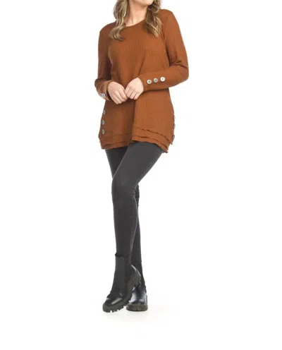 Papillon Waffle Top With Button Detail In Rust In Brown