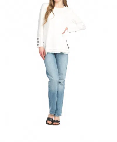 Papillon Waffle Top With Button Detail In White