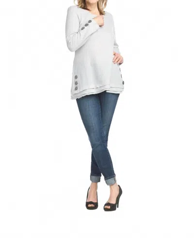 Papillon Waffle Top With Button Detail Top In Light Grey In Blue