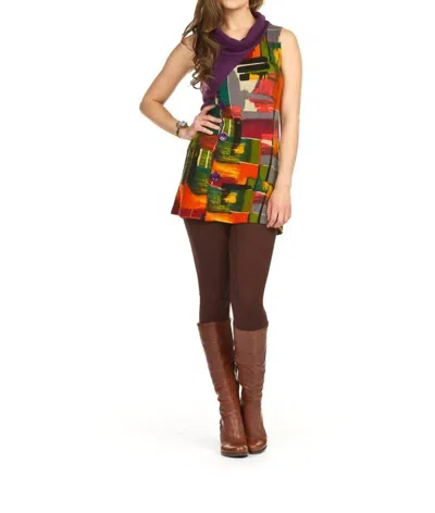 Papillon Watercolor Patch Sleeveless Cowl Neck Dress In Orange In Multi