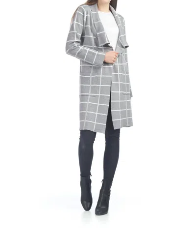 Papillon Window Pane Drape Long Cardigan With Pockets In Light Grey In Gray