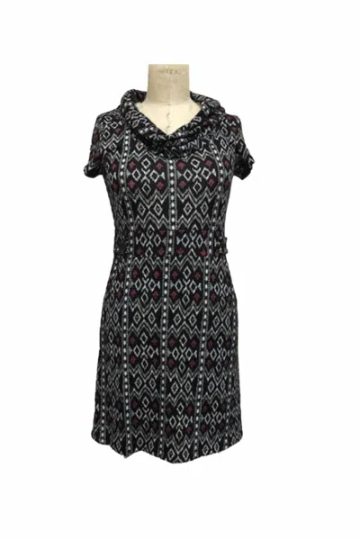 Papillon Women's Aztec Print Short Sleeve Sweater Dresss In Navy In Animal Print