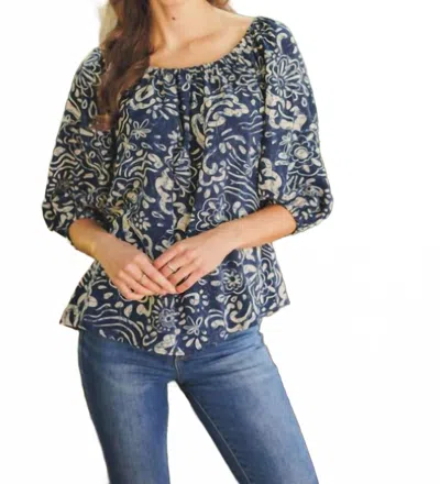 Papillon Women's Maggie Floral Wide Neck Top In Blue