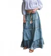 Papillon Women's Marina Embroidered Denim Maxi Skirt In Green In Blue
