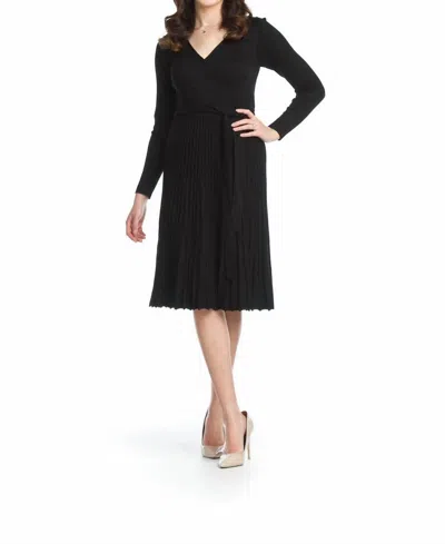 Papillon Wrap Top Sweater Dress With Ribbed Skirt In Black