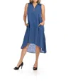 Papillon Zipper Detail Cotton A-line Dress In Indigo