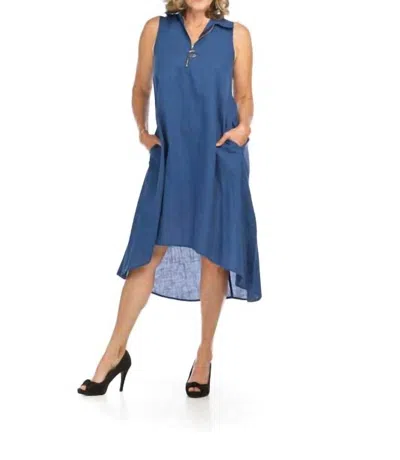 Papillon Zipper Detail Cotton A-line Dress In Indigo
