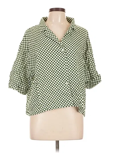 Pre-owned Papinelle 3/4 Sleeve Button Down Shirt In Green