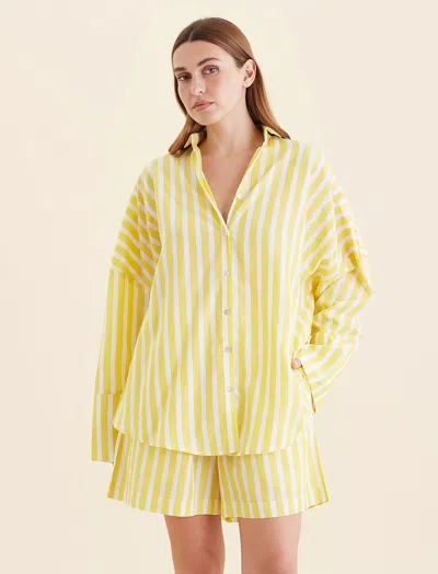 Papinelle Amelie Long Sleeve Boxer Pj Set In Daisy / White Stripe