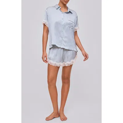 Papinelle Annabelle Lace Trim Satin Short Pajamas In Blue