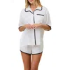 Papinelle Annabelle Piped Satin Pajamas In White