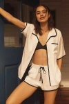 Papinelle Annabelle Satin Buttondown Shirt & Boxer Shorts Pajama Set In Neutral