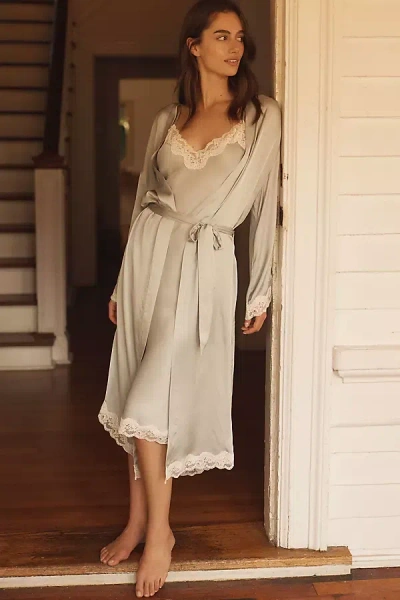 Papinelle Annabelle Satin Lace Maxi Robe In Green