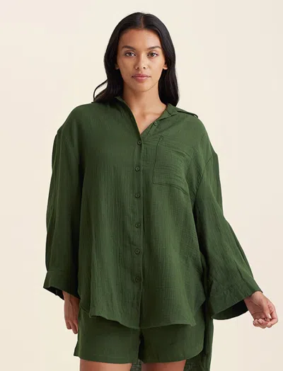 Papinelle Ashley Textured Cotton Oversized Shirt In Green