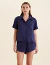 Papinelle Audrey Mulberry Silk Boxer Pj In Navy