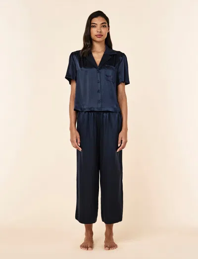 Papinelle Audrey Mulberry Silk Crop Pj Set In Blue