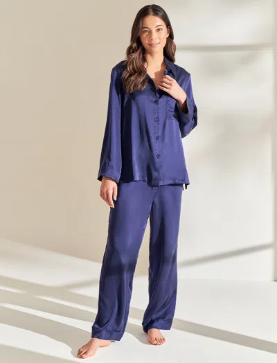 Papinelle Audrey Mulberry Silk Full Length Pj In Navy