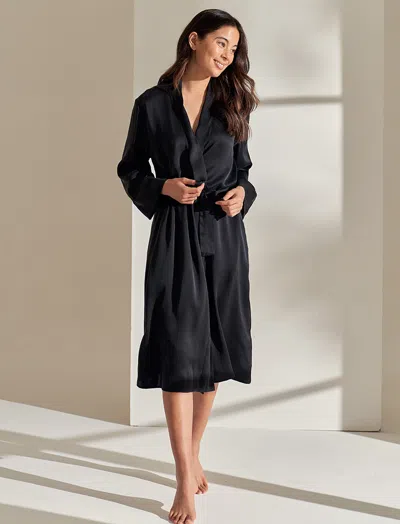 Papinelle Audrey Mulberry Silk Long Robe In Black