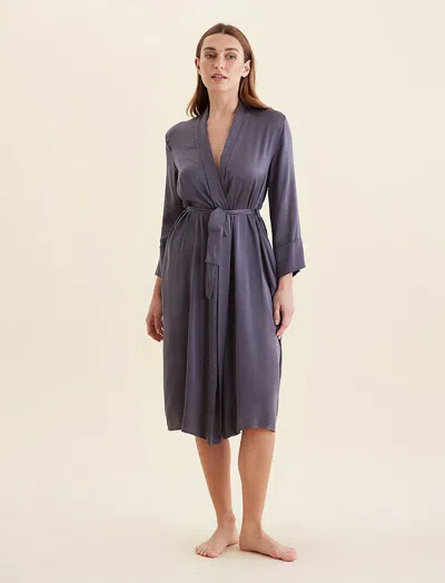 Papinelle Audrey Mulberry Silk Long Robe In Slate