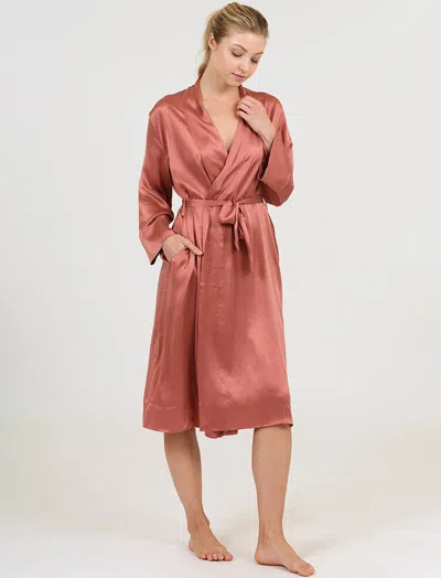 Papinelle Audrey Mulberry Silk Long Robe In Soft Cinnamon
