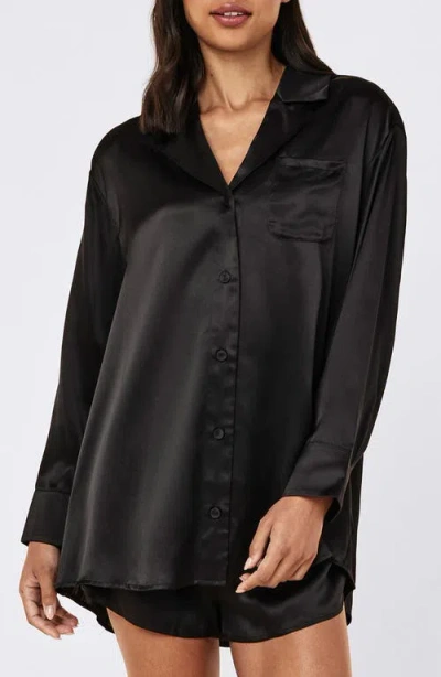 Papinelle Audrey Mulberry Silk Pajama Shirt In Black