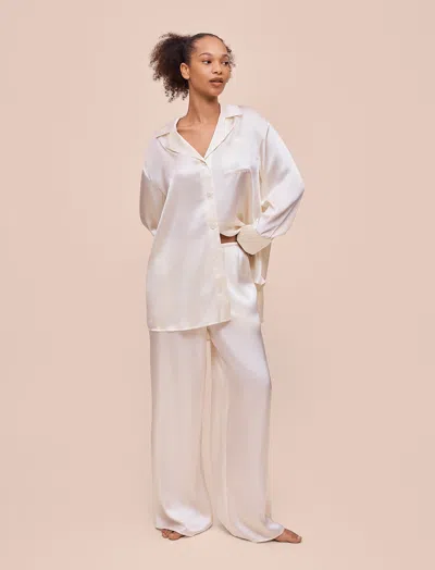 Papinelle Audrey Mulberry Silk Wide Leg Pant In White