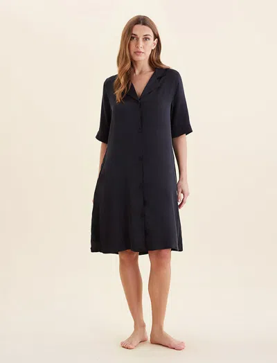 Papinelle Audrey Silk Short Sleeve Nightshirt In Black