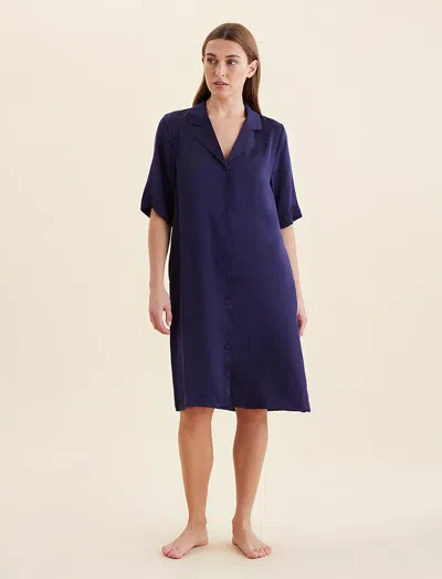 Papinelle Audrey Silk Short Sleeve Nightshirt In Blue