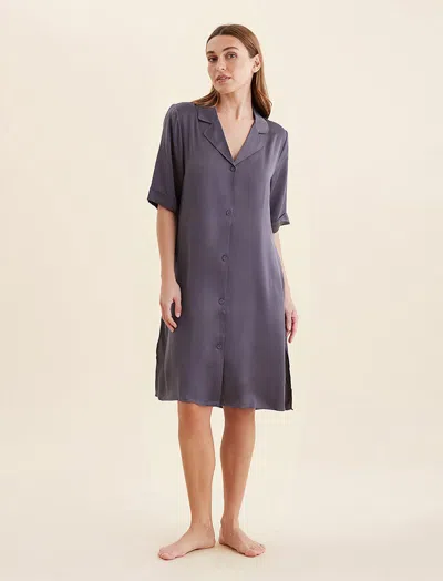 Papinelle Audrey Silk Short Sleeve Nightshirt In Slate