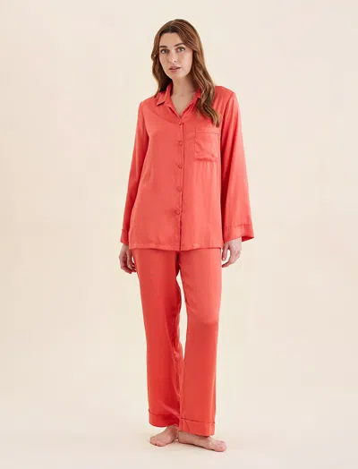 Papinelle Audrey Washable Silk Full Length Pj In Nautical Red