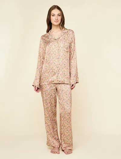 Papinelle Betsy Fields Satin Full Length Pj Set In Brown