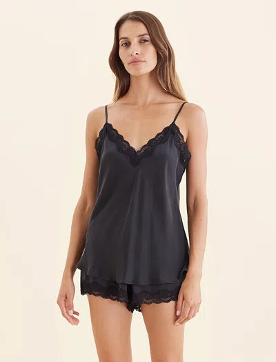 Papinelle Camille Silk Lace Cami And Boxer Set In Blue