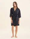 Papinelle Lace Trim Silk Short Robe In Black