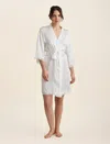 Papinelle Camille Lace Trim Silk Short Robe In Ivory